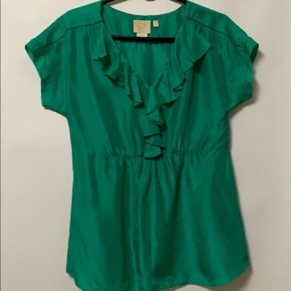 VENESSA VIRGINIA GREEN SILK BLOUSE‎ SIZE 2 - Picture 1 of 5